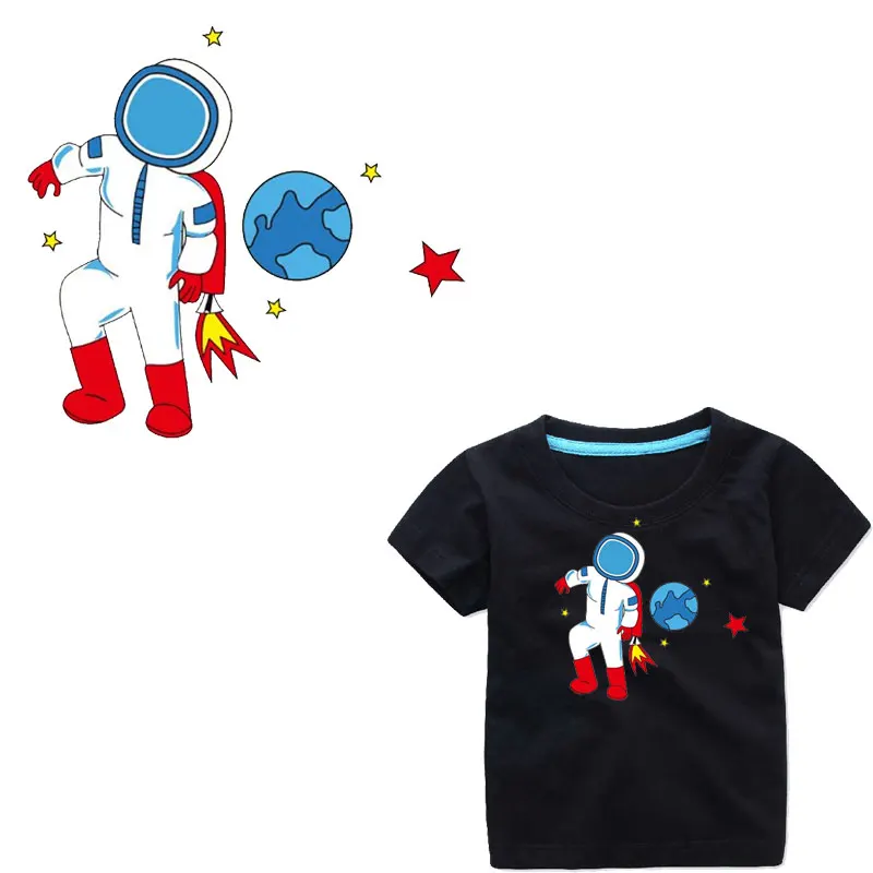 

Boy Child Astronaut Clothing Patches DIY T-shirt Ironing Appliques Vinyl Clothes Heat Transfer Sticker Accessories Thermal Press