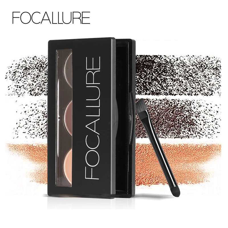 

FOCALLURE Pressed Powder Eyebrow Palette 3 Colors Black Brown Brow Enhancer Makeup Eye Brow