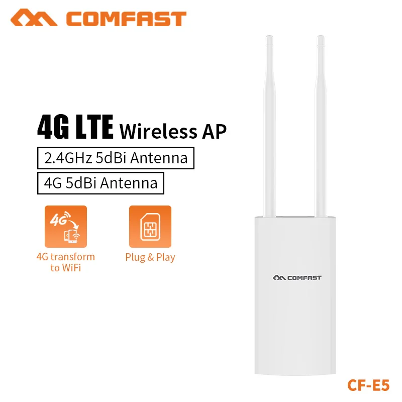 COMFAST New High Speed Outdoor 4G LTE Wireless AP Wifi Router Plug and Play 4G SIM Card Portable Wireless Router WiFi CF-E5 COMFAST New High Speed Outdoor 4G LTE Wireless AP Wifi Router Plug and Play 4G SIM Card Portable Wireless Router WiFi CF-E5