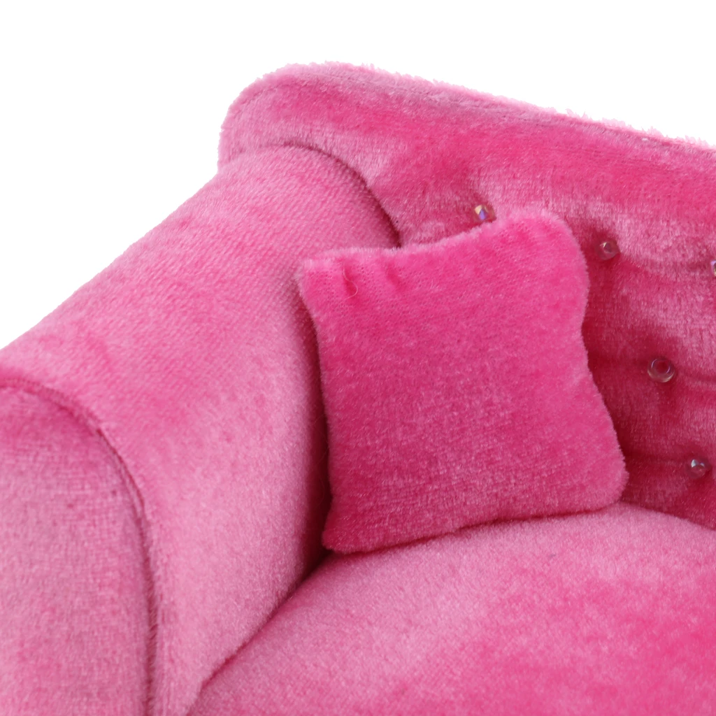 Dollhouse Pink Double Couch Long Sofa with Cushions Living Room Furniture Decor for 1/6 Scale Dolls Accessories Life Scenes