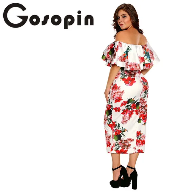 Gosopin Off Shoulder Dresses Summer Floral Ruffle Elegant Party Bodycon Dress Plus Size XXXL Vestidos De Festa Longo LC61611 1
