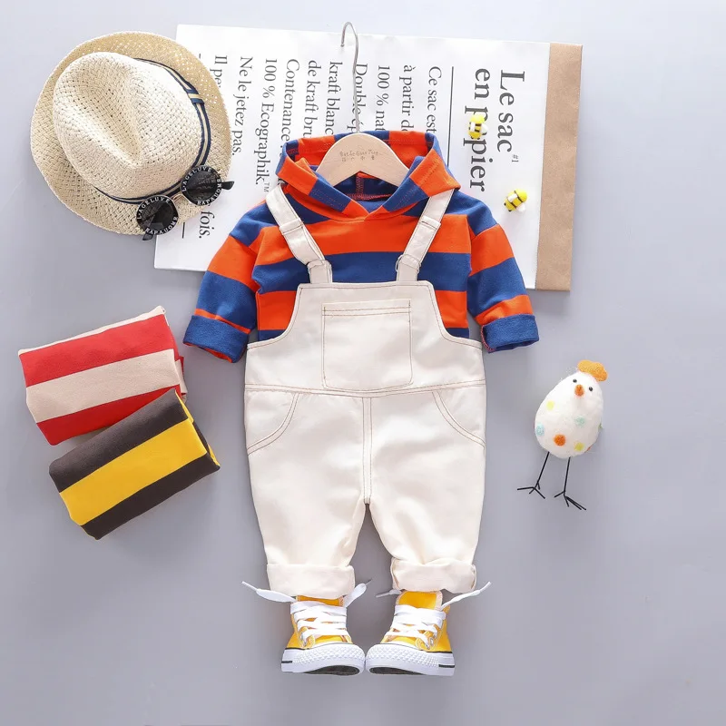 

New Autumn Toddler Infant Clothing Sets Baby Boys Girls Clothes Suits Stripe T Shirt Bib Pants Children Costume Kids Suit