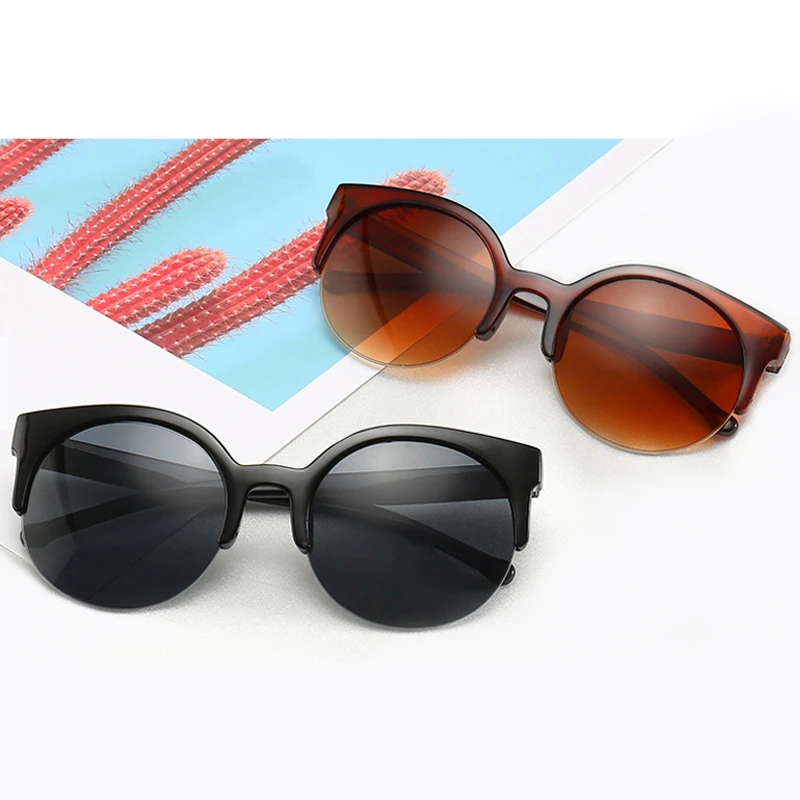 

2019 New Fashion Circle Sunglasses Women Brand Designer Half Frame Cat Eye Glasses Women's Glasses Goggles