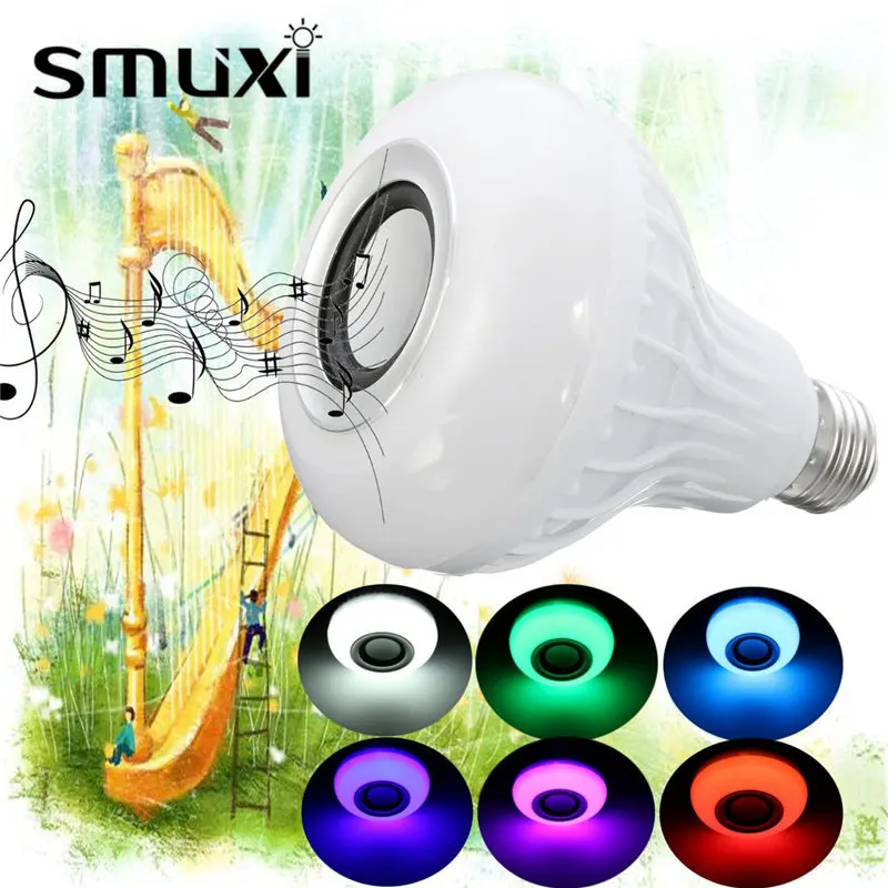 

Smuxi LED RGB Light Bulb E27 15W Wireless Bluetooth Speaker Music Playing Lamp + Remote Control Decor LED Lampada