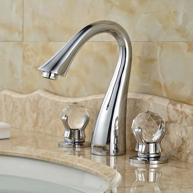 Deck Mount Widespread 3 Holes Basin Vessel Sink Faucet Dual Knob