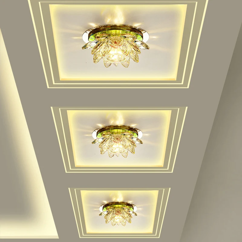 Online LAIMAIK Kristall LED Decke Lichter 3 watt AC90 260V Moderne LED Kristall Lampe Gang Korridor Led Veranda Lampe Beleuchtung Lotus Lichter