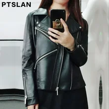 Ptslan Brand Motorcycle Genuine Leather Jacket Women Winter And Autumn New Fashion Coat Zipper Outerwear Jacket New 2017 Coat