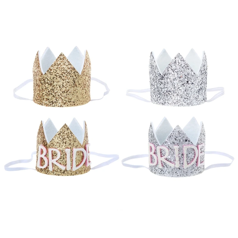 

1Pc Gold/Silver Glitter BRIDE Hats Cap Crown Headband Hen Night Party Supplies 8cm Eva Paper