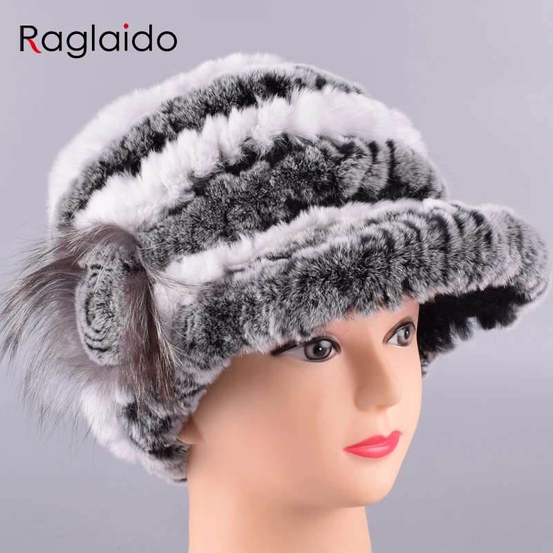 Raglaido кролика Cap поля шляпы для женщин зима цветочные Настоящее Рекс меховая шапка эластичные шапочки теплые модные женские зимние шляпа LQ11206