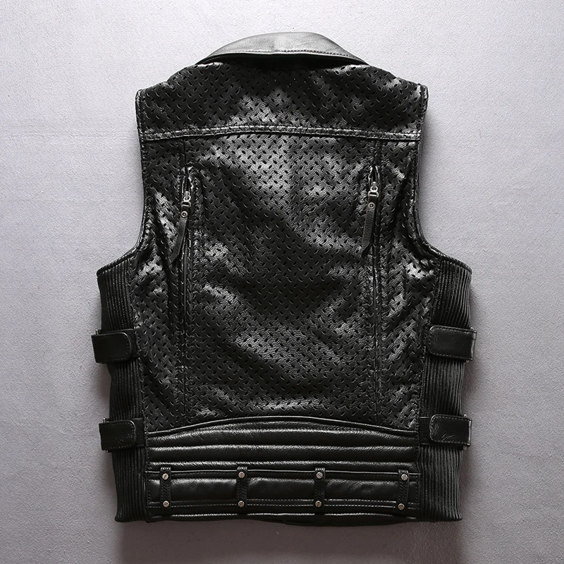 Popular Asian size For Motor rider Mens cow leather vest slim fitting genuine cowhide leather motorcycle rider vest
