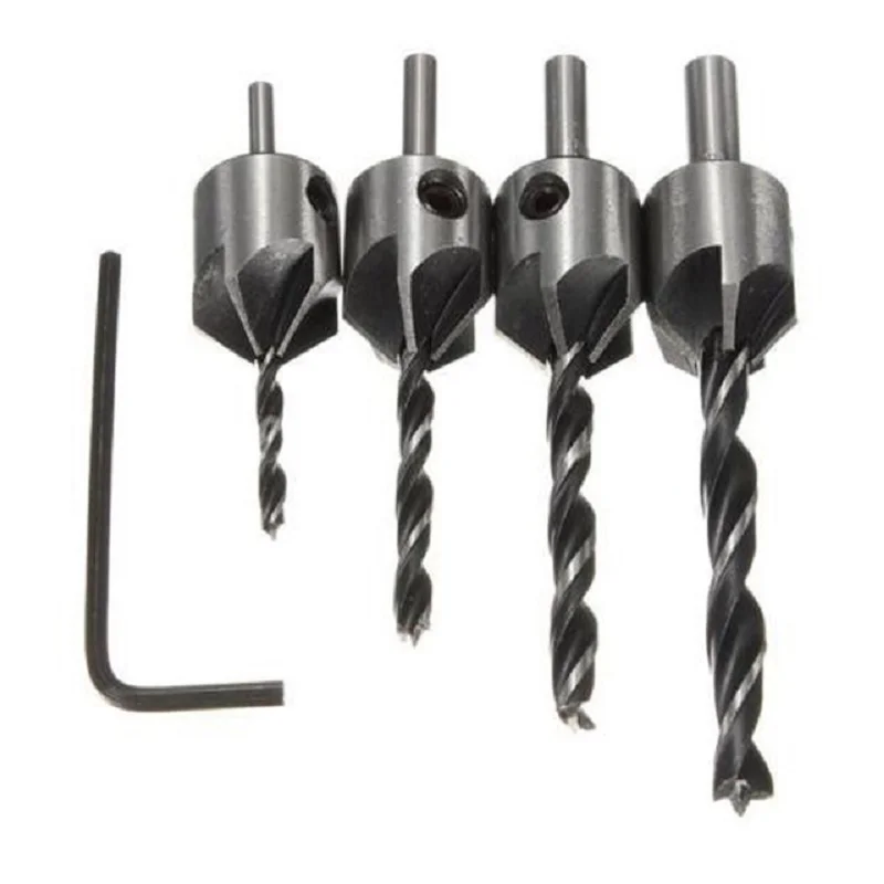

High quality HSS 5 Flute Countersink Drill Bit Set Drill Press Set Chamfer Reamer Woodworking Power Tools 3mm-6mm 4pcs
