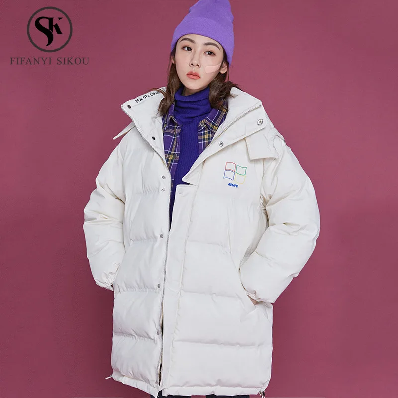 

Winter jacket women Hooded Coats Casual Loose Cotton wadded jacket Woman Thick warm Parka Long Outerwear Winter Coat Streetwear