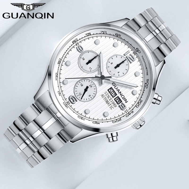 

GUANQIN Relogio Masculino Brand Luxury Men Automatic Date Luminous Clock Men's Business Full Steel Waterproof Mechanical Watch
