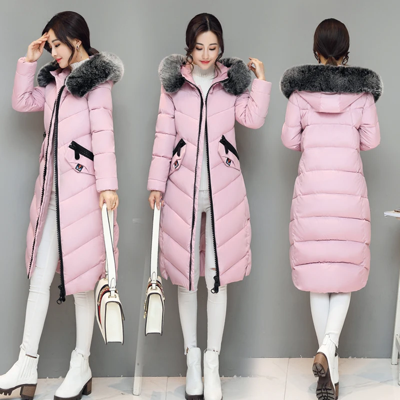 2018 Big fur winter coat thickened parka women stitching slim long winter coat down cotton solid down parka down jacket females