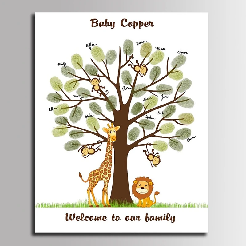 Peinture D Arbre A Empreintes Digitales Baby Shower Livre D Or Girafe Lion Livre D Or Souvenir De Communion Peinture Sur Toile Aliexpress