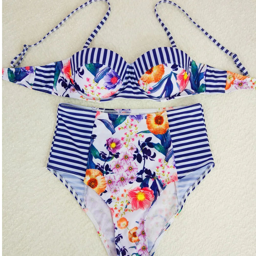 SAGACE два кусок костюмы топ купальный костюм с рисунком купальник полосатый