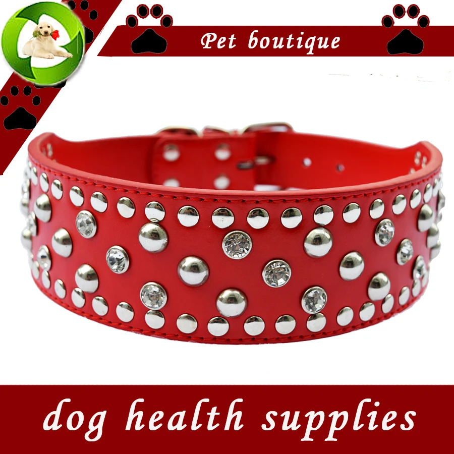 

New Pitbull Studded Dog Collar Lead 2 Inch Wide Pu Leather Collars For Dogs Large Pet Products Adjustable Buckle Red Black Pink