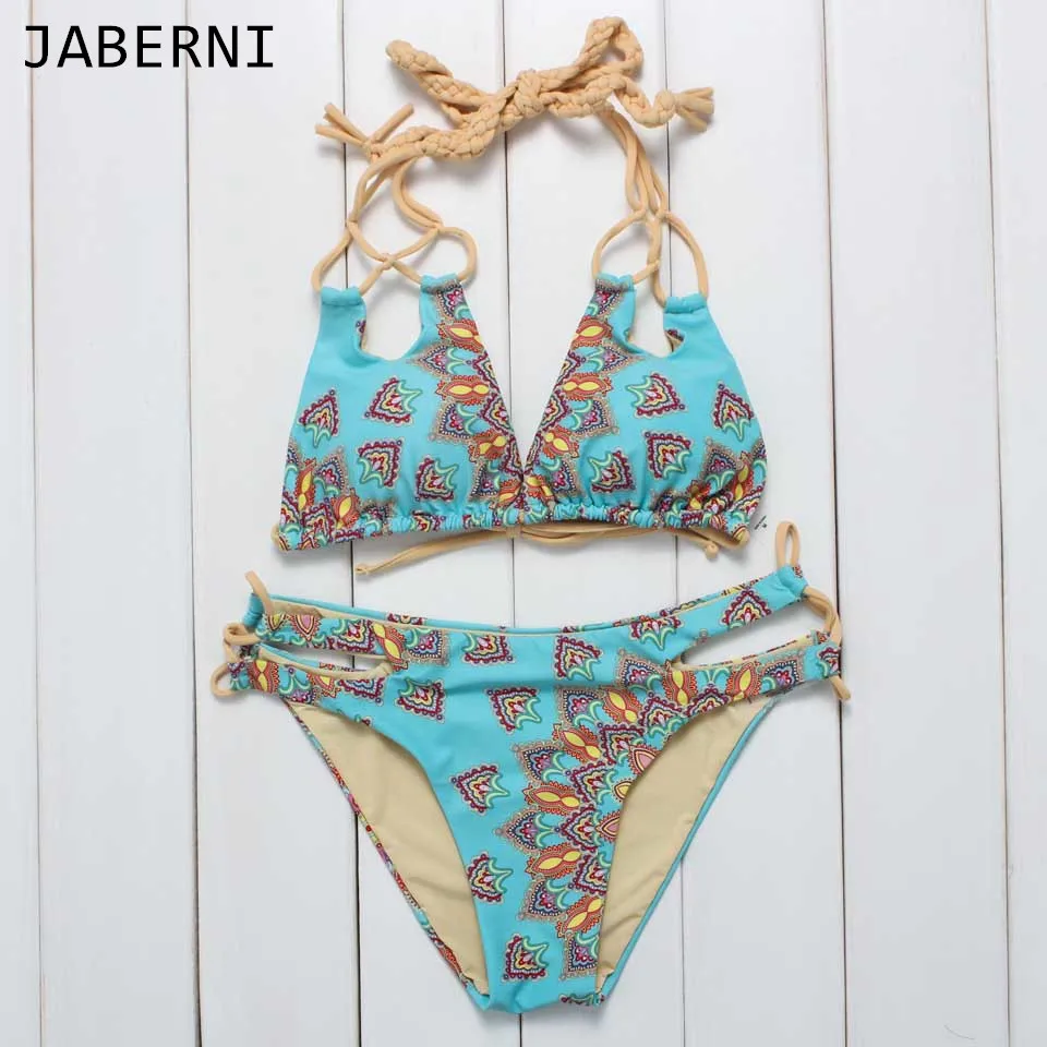 

JABERNI 2017 bikini women halter swimsuit sexy swimwear vintage print bathing suit with padded brazilian bikini beach wear RS016