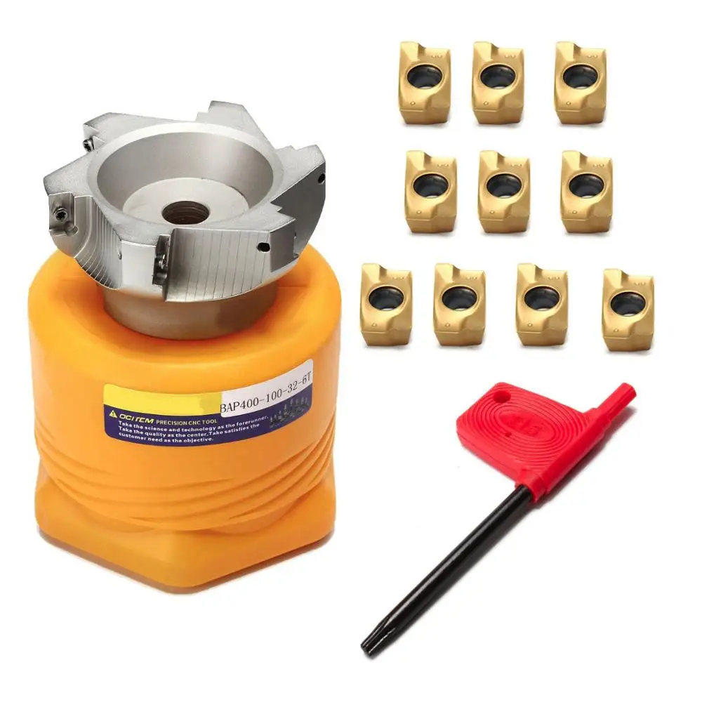 10pcs Mayitr Carbide Inserts + 1pc BAP 400R-100-32-6F Face Milling Cutter with Wrench For Milling Machine