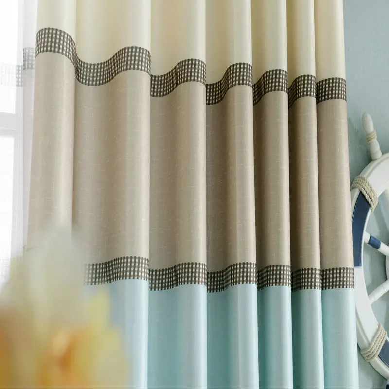 

Fresh and Simple Style Velvet Linen Blackout Printing Curtain for Living Room Bedroom Fabrics Color Bars Window Blinds Drapes