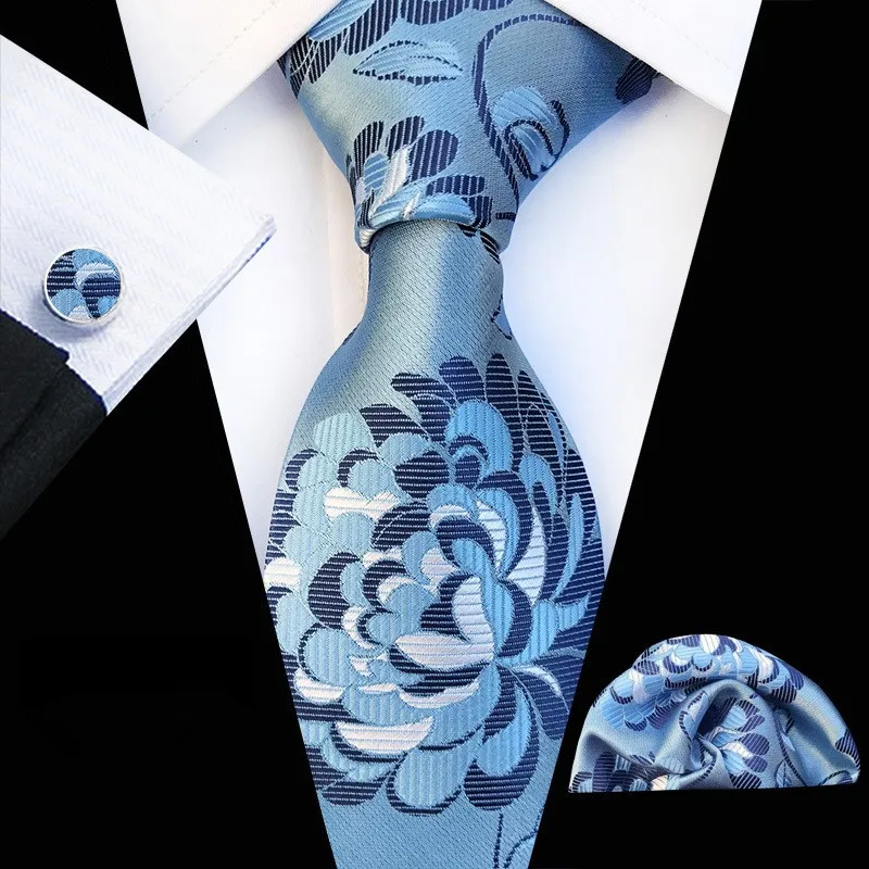 Classic Silk Mens Ties Black Wine Navy Blue Brown Khaki Floral Necktie