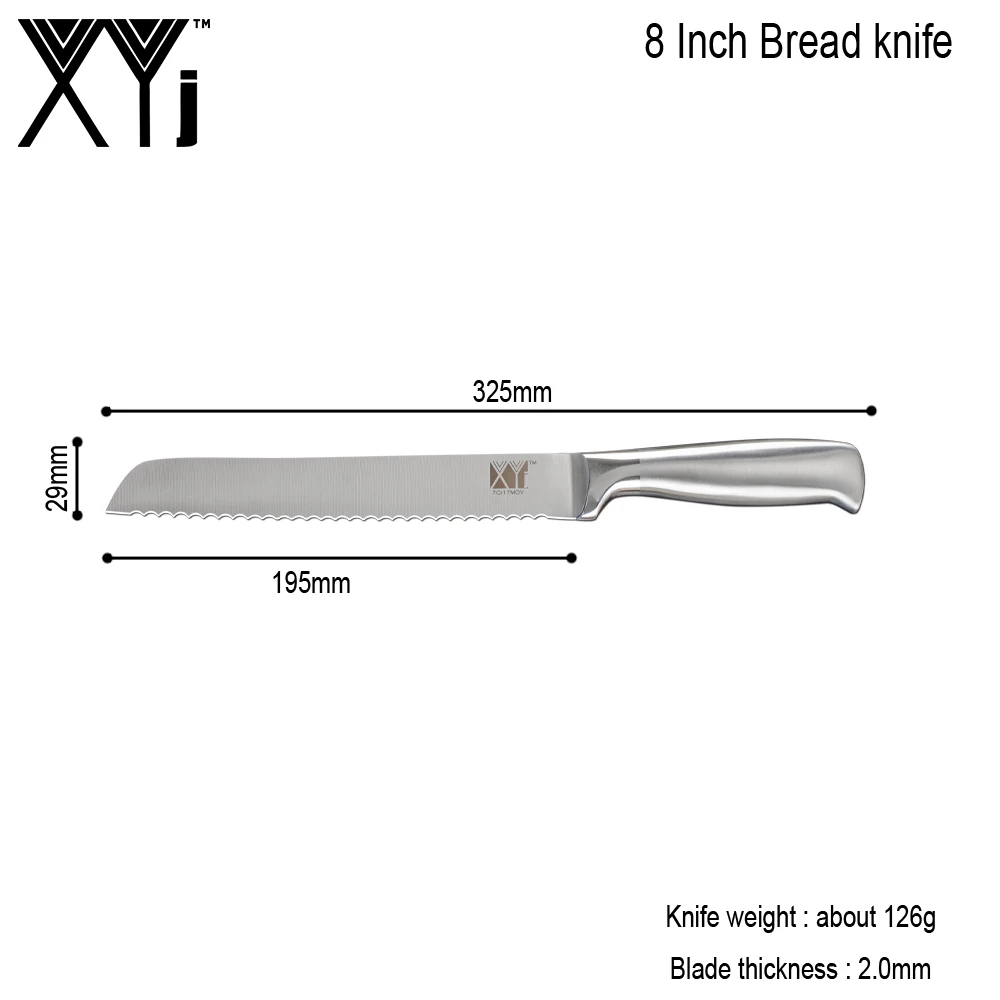 XYj кухонный нож из нержавеющей стали 8 дюймов зубчатый нож для хлеба из нержавеющей стали острое лезвие Удобная ручка нож для приготовления хлеба