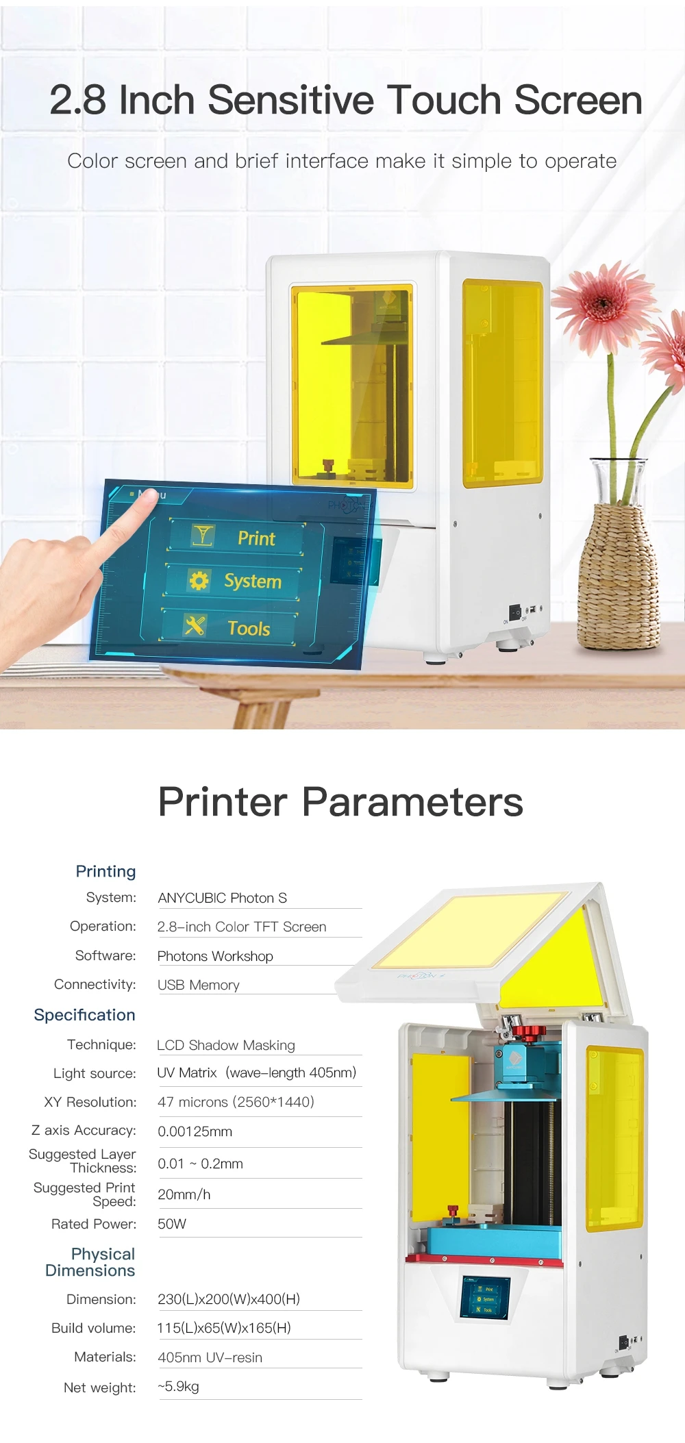 ANYCUBIC 3d Принтер Комплект Фотон S обновленный УФ модуль офлайн печати ЖК 3d принтер Быстрый срез 3d DIY печать sla 3d принтер