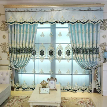 

European Chenille Embroidered Tulle Curtain Living Room Bedroom High Shade Mediterranean Valance Curtain Custom