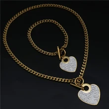 Высококачественные ювелирные наборы из нержавеющей стали модные ювелирные изделия ожерелье с подвеской в виде сердца браслет набор для женщин