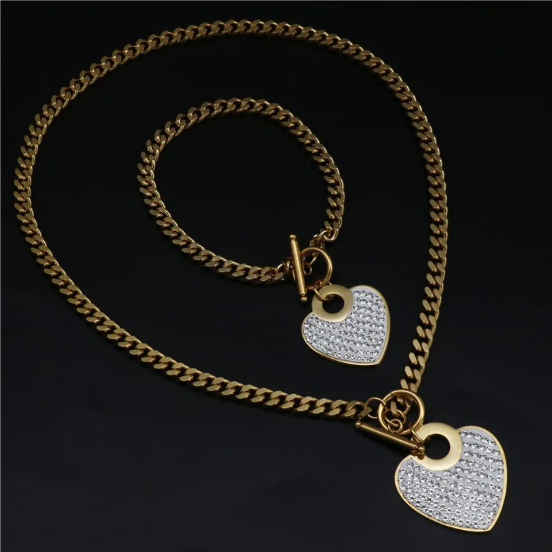 

Stainless Steel High Quality jewelry sets Fashion Jewelry Chain Heart Necklace Bracelet Set For Woman