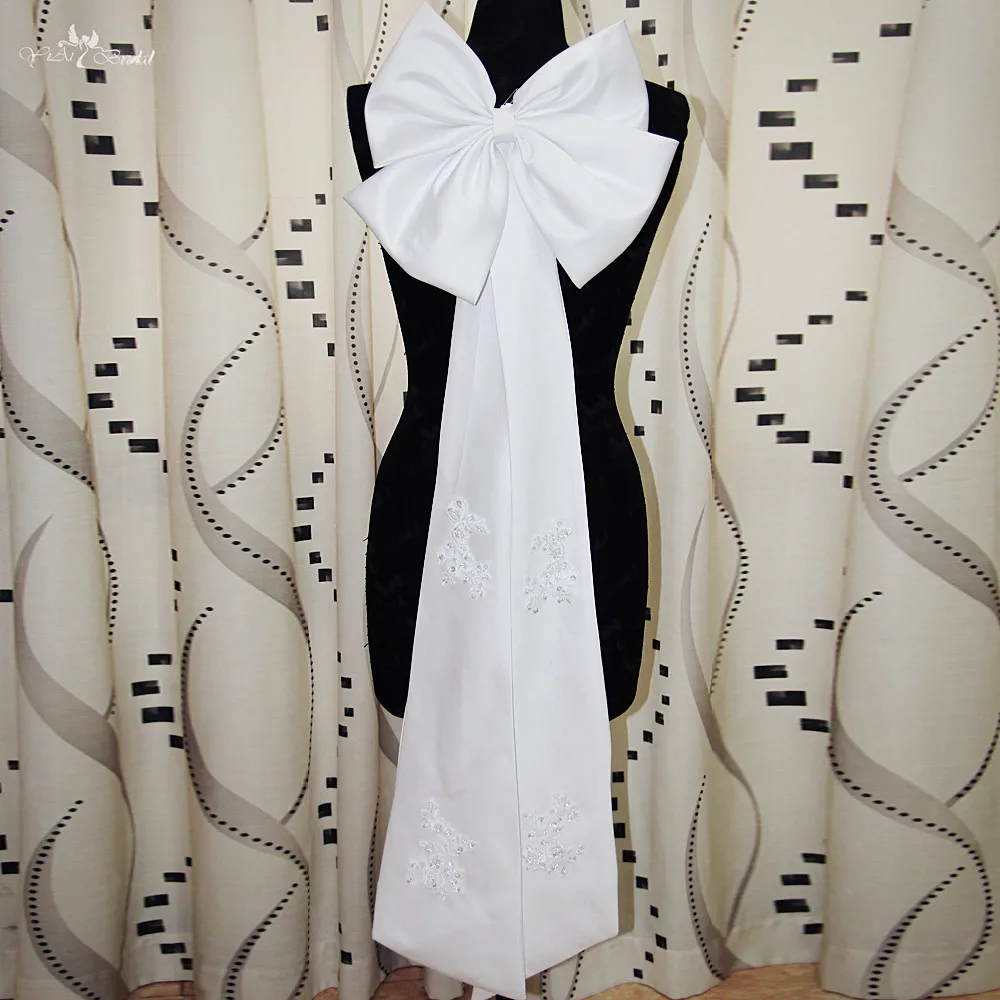 RSB26 Custom made Fashion White Satin Ribbon Bows For Wedding on