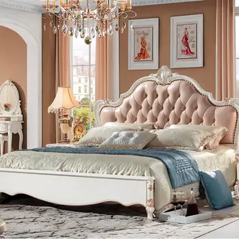 

China CBMMART dirt-proof princess pink leather bedroom furniture