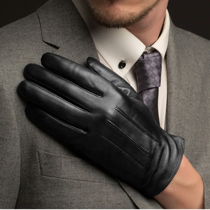 BOOUNI Genuine Leather Gloves Fashion Trend Touch Screen Men Sheepskin