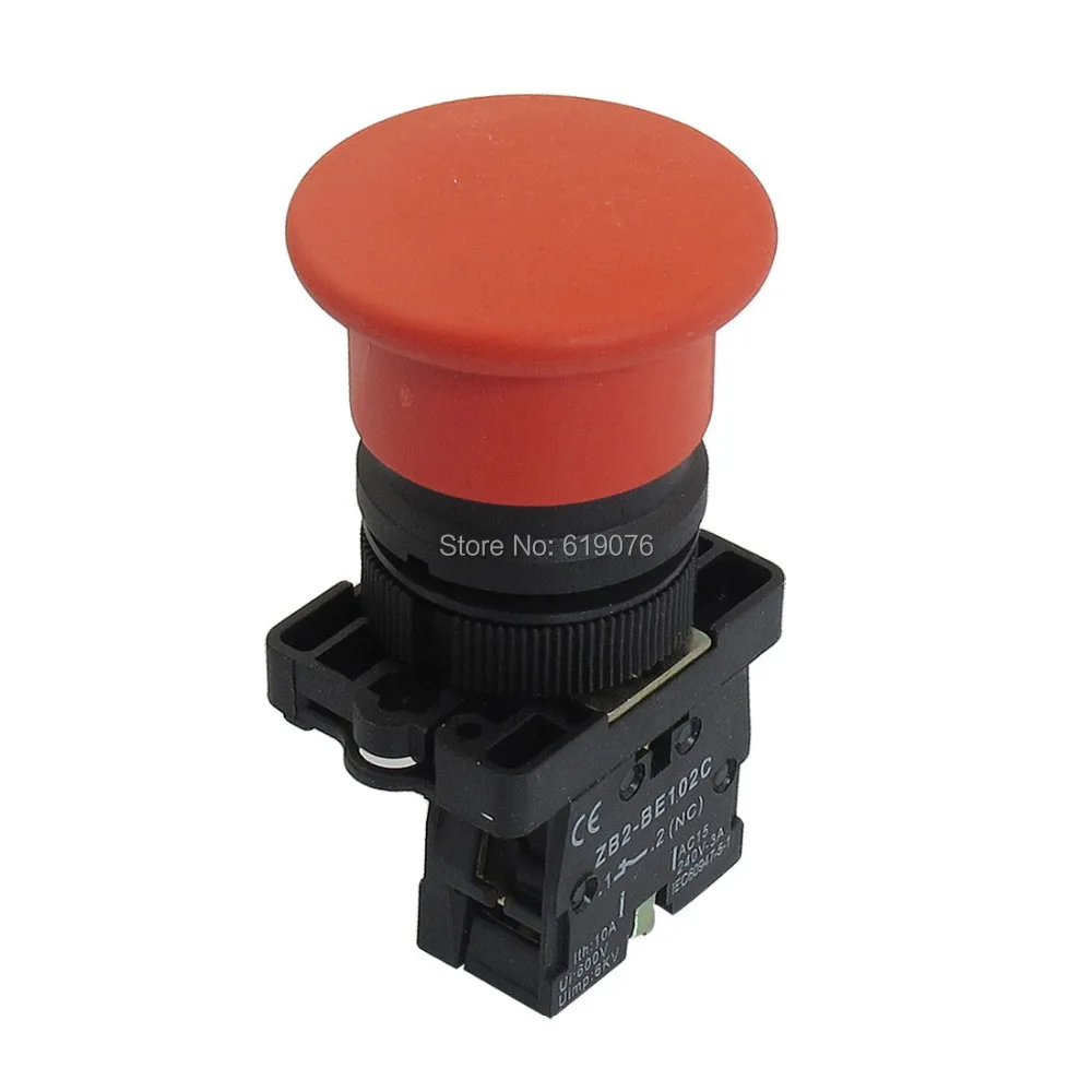 22mm NC Red Mushroom Momentary Push Button Switch 600V 10A ZB2 EC42in