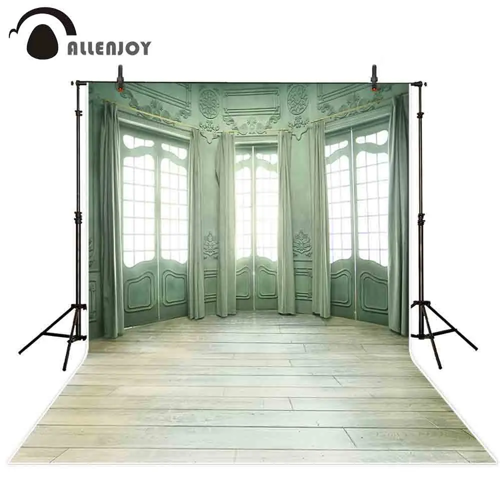 

Allenjoy studio photography backgrounds light green curtain Vintage window wood floor indoor shine photocall backdrops photo