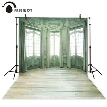 

Allenjoy studio photography backgrounds light green curtain Vintage window wood floor indoor shine photocall backdrops photo