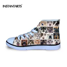INSTANTARTS Симпатичные кошки и собаки коллажи печать обувь для детские кроссовки для мальчиков и девочек высокие плоские парусиновые туфли спортивные ботинки