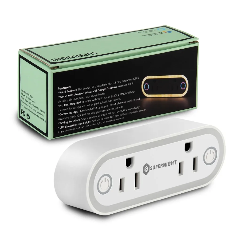 

SuperNight Wifi Smart Plug with Light Sensor LED Night Light Energy Monitoring Timer Switch Work with Alexa Google Assistant US