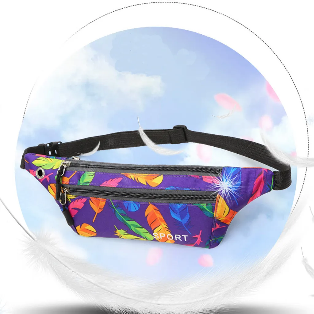 women men Oxford waist bag fanny pack Printed Outdoor Waterproof Multi-function Feather sports Chest Bag sac banane femme nerka