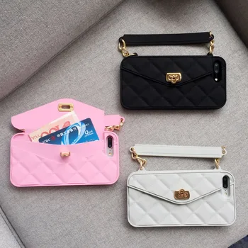 

For Iphone 6 6S 7 8 Plus X Phone Case New Luxury Fashion Soft Silicone Card Bag Metal Clasp Women Handbag Purse Cover With Chain