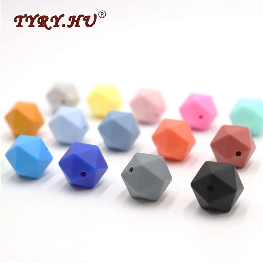 

TYRY.HU 10Pcs 17mm Icosahedron Teether Beads BPA Free Baby Girl Teething Chewable Silicone Beads For DIY Pacifier Clips Toys