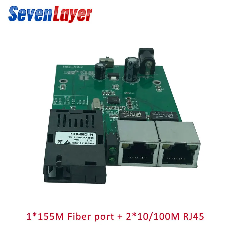 

2 RJ45 1 SC 10/100M Fast Ethernet Switch 20KM Fiber Optical Media Converter Single Mode fiber Port PCB Board 10 pieces