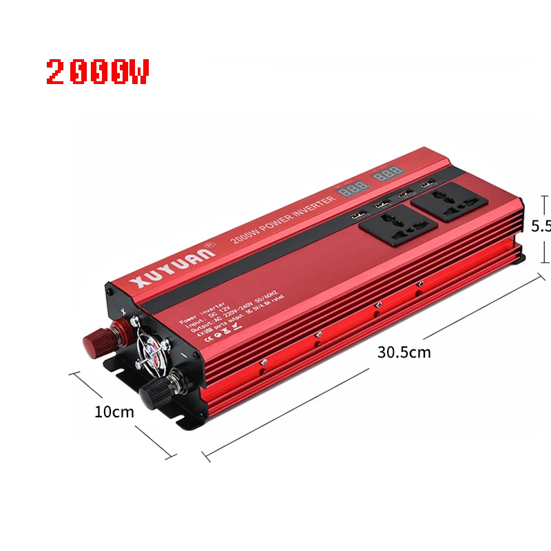 Инвертор, 12 В/24 В к 220v2000w, с USB display converter