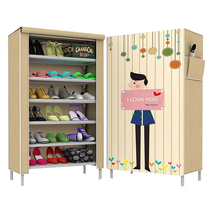 Простой Модный мультипликационный шкафчик для обуви из нетканого материала Пылезащитная полка для обуви 3D обувь с узором Органайзер стойка