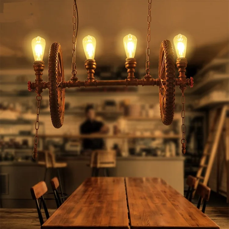 

Loft creative retro industrial water pipes iron wheels pendant lamps bars coffee Internet cafes 4heads pendant light ZA8166