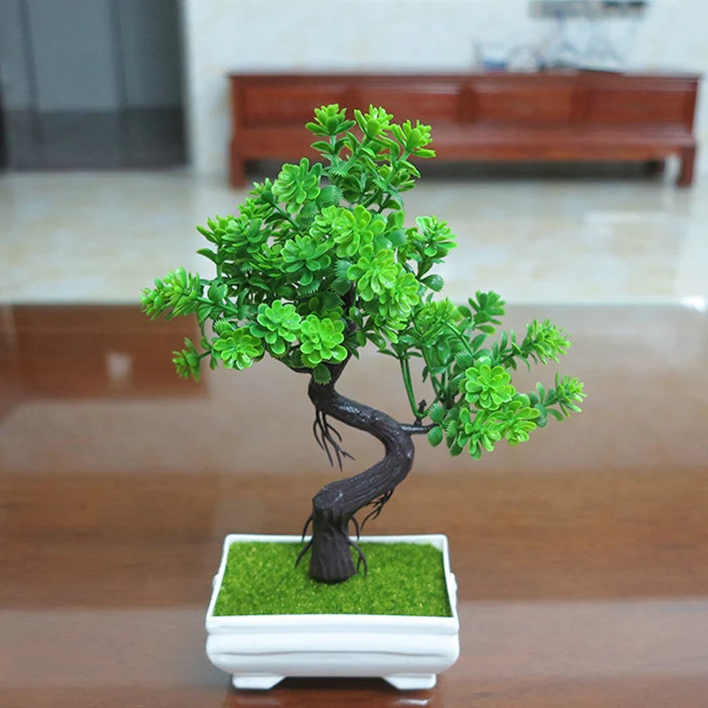 

5 Kinds New Fashion Artificial Plants Plastic Greeting Pine Flower Bonsai Pot Artificial Tree For Office Home Garden Decoration