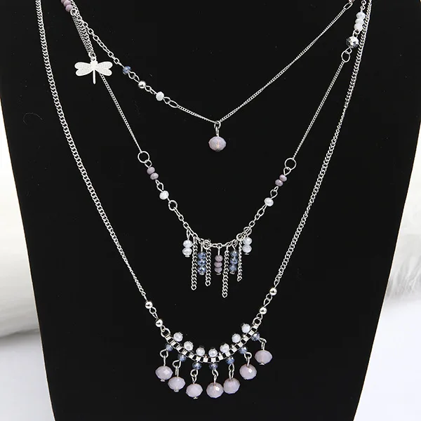 

Fashion Trend of Three-Layer Glass Bead and Metal tassel Necklace Necklace for Girls Decorative Necklace New Handmade tassels De