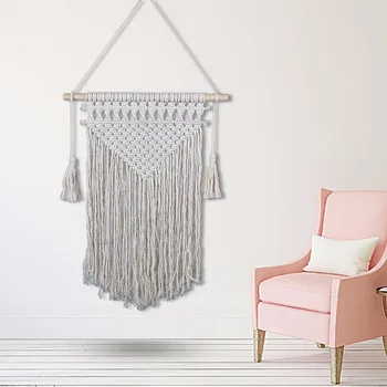 

Bohemian Handmade Cotton Knitting Tapestry White Tassels Wall Hanging Tapestries Living Room Bedroom Wedding Decoration
