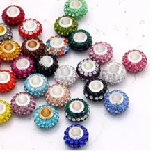 Смешанные белые Горячие 14 мм 50 шт./лот смолы Стразы посеребренные основные большая дыра Хрустальные европейские бусины n4254 подходят браслеты с подвесками