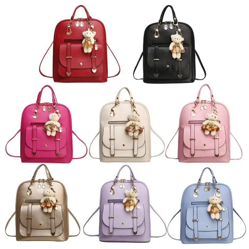 

Fashion 8 Colors Women Student Preppy Style Bear Pendant Bookbag Backpack